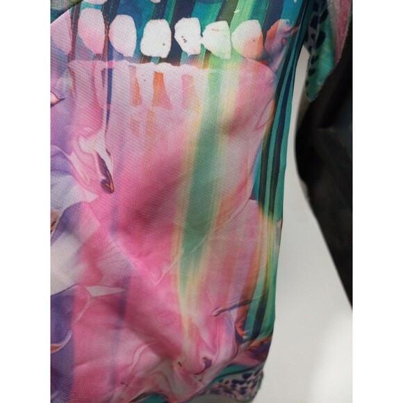 French Blue Blouse Small Colorful Boho Metallic Sheer 3/4 Sleeve Asymmetrical - Picture 7 of 9